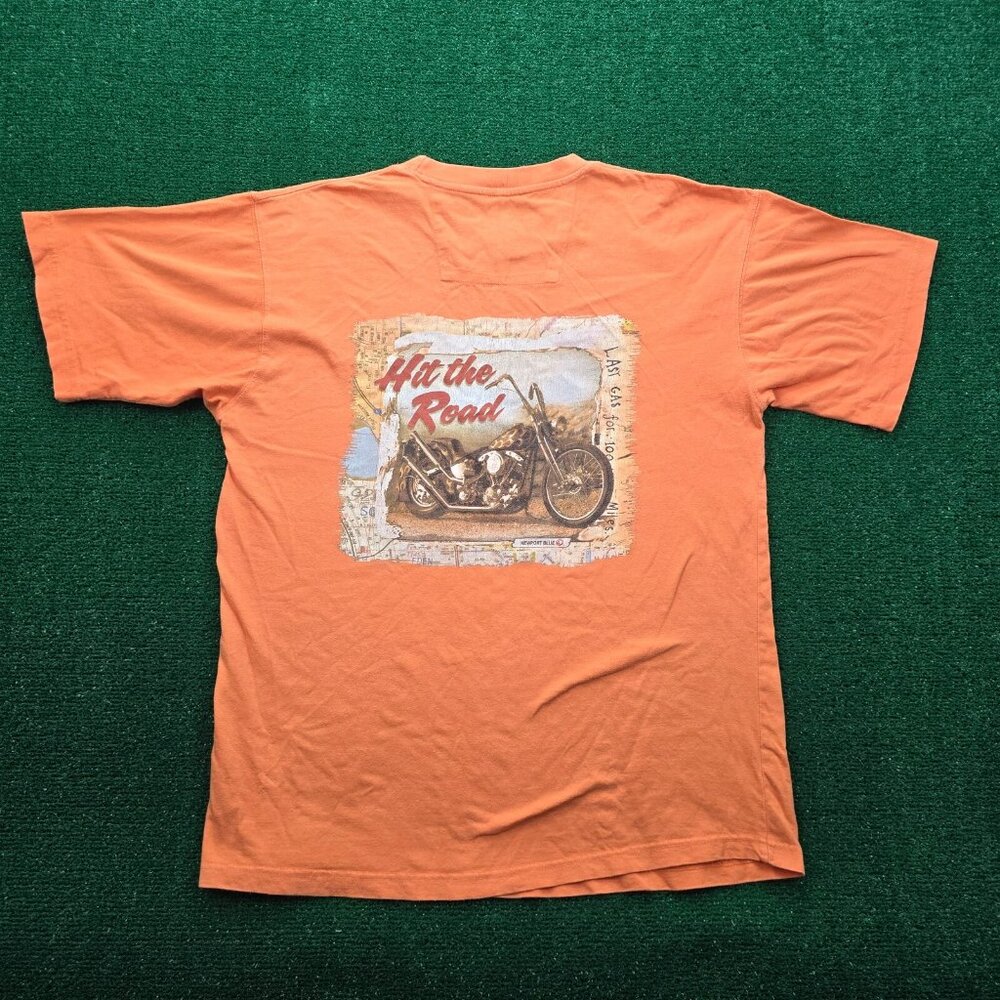Newport Blue Tshirt Mens‎ Medium Orange Short Sleeve Hit the Road Motorcycle